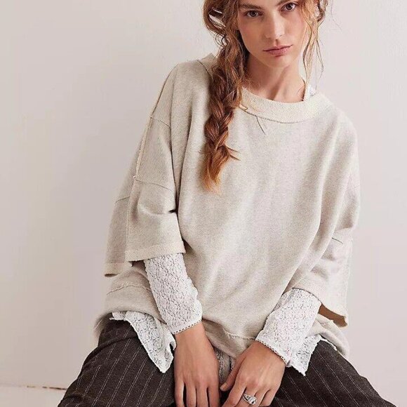 Free People We The Free Cityscape Pullover Top Oversized Cotton XS NEW 276940
